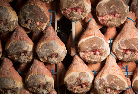 Mise au repos du jambon de Bayonne suspendu dans la cave